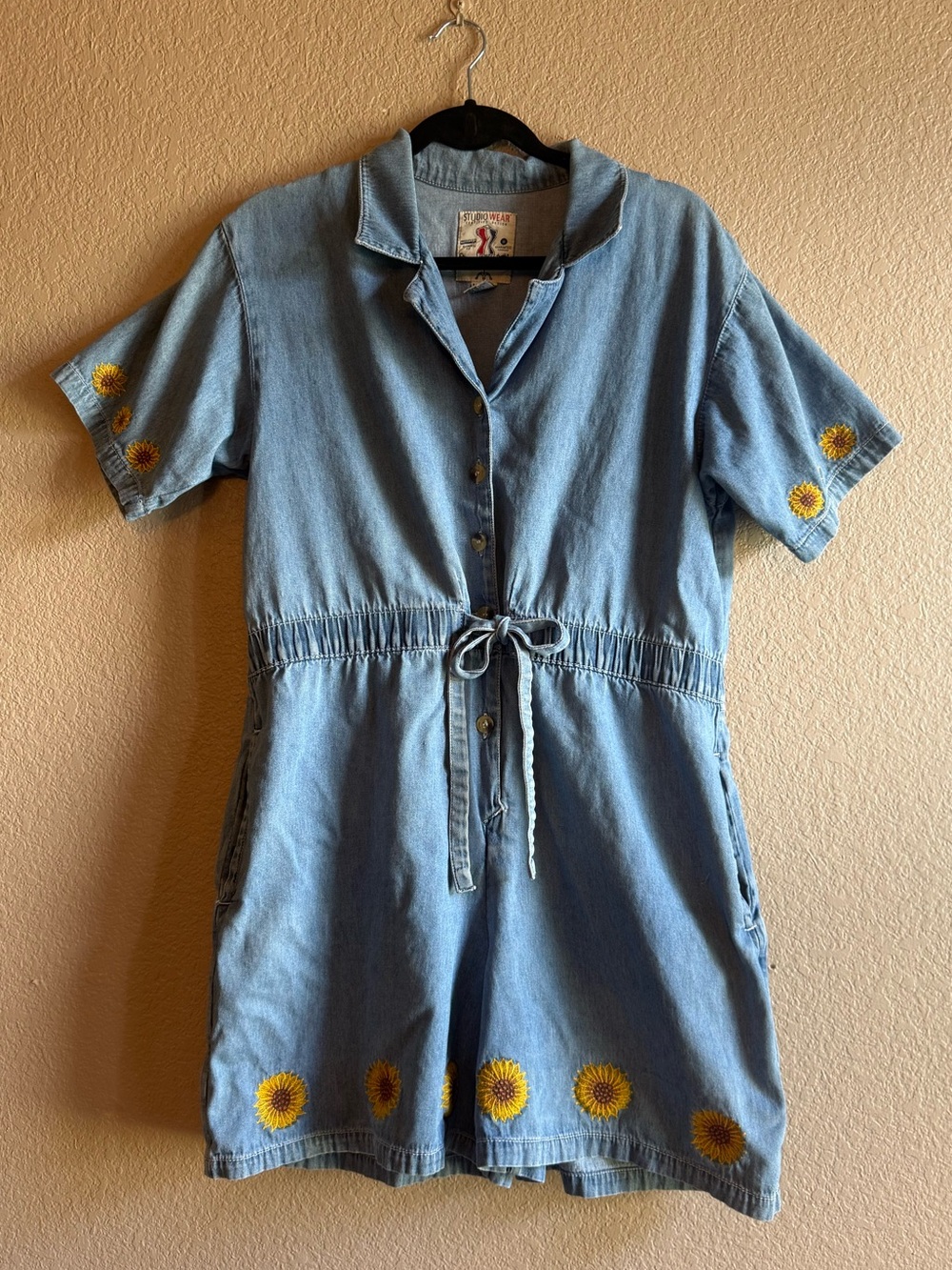 Denim Sunflower Short Sleeve Romper